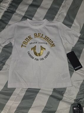 Brand New True Religion Kids White Tee with Metallic Gold Logo